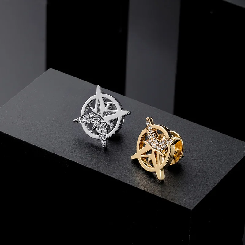 

Men Six-pointed Star Badge Brooch Luxury Lapel Pin Trendy Personality Suit Shirt Decorative Accessory For Business Daily Wear