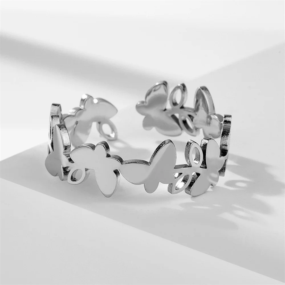 Cazador Doppelschichten Schmetterling Verstellbare Ringe für Frauen Goldfarbe Edelstahl Schmuck 2024 Party Geburtstag Hochzeitsgeschenk
