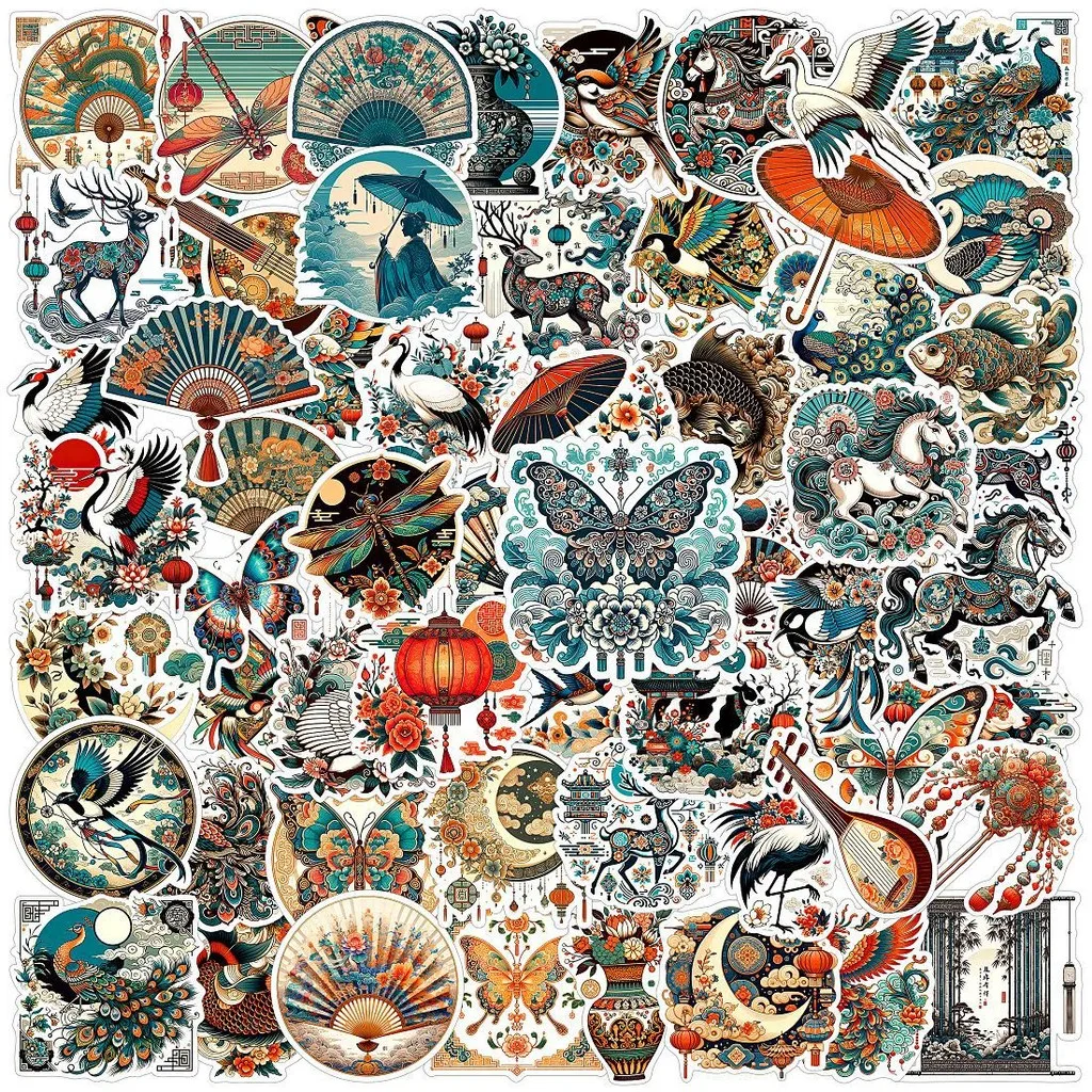 

60PCS Chinese Style Floral Graffiti Stickers - Anime Inspired Decor for Various Uses RecordingYourLife Store