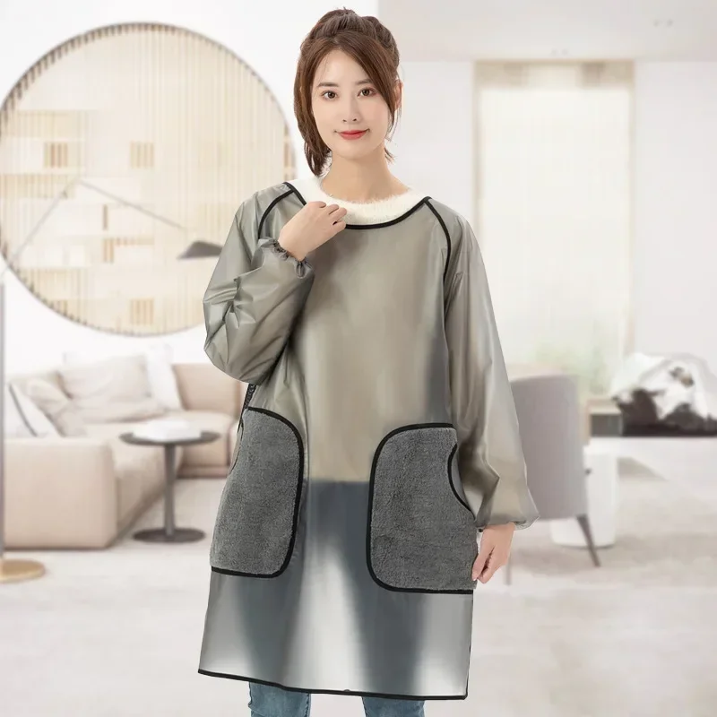 Long-sleeved/ Sleeveless Apron Women's TPU Material Household Waterproof Oil-proof Can Overalls Wipe Hands and Wear Work Clothes