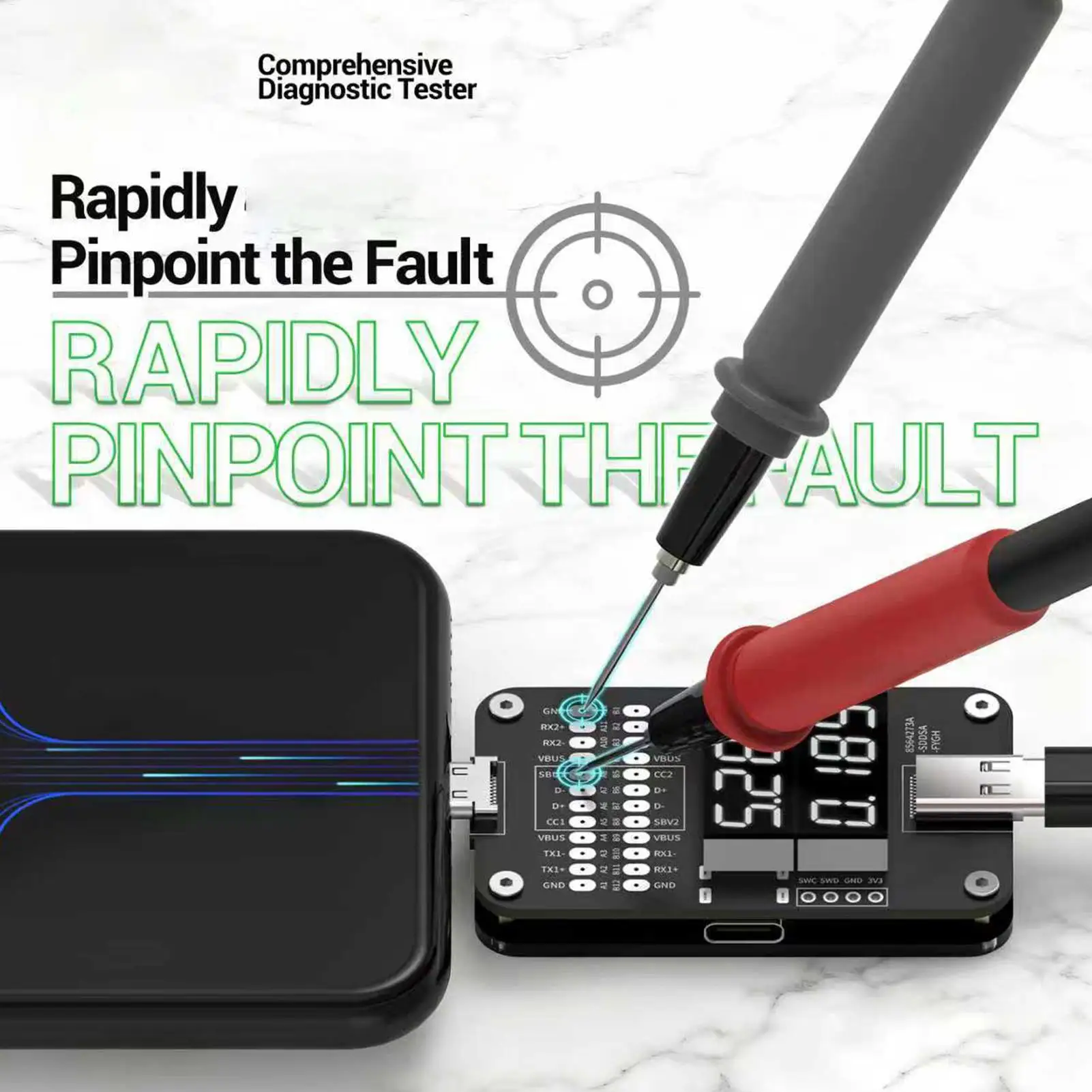 

Монитор тока и напряжения Type-C, детектор тока, цифровой мультиметр для порта Type-C, измерение в реальном времени, для поиска неисправностей, для планшетов и электриков