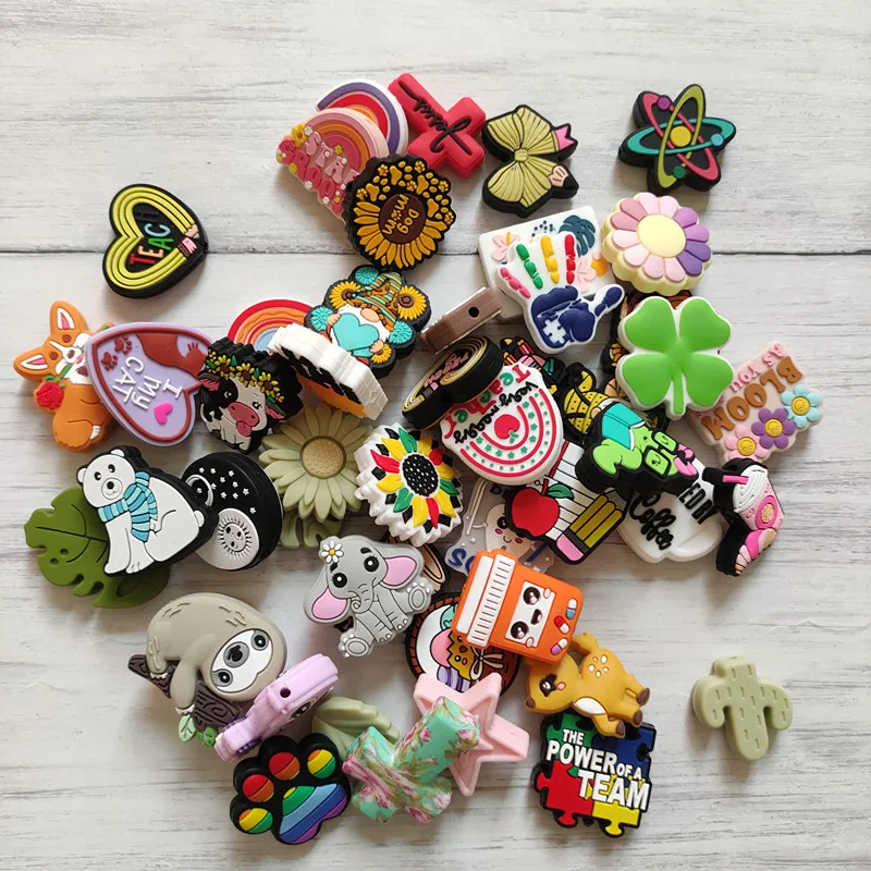 10pcs Cartoon Silicone Beads BPA Free Food Grade Silicone Pacifier Chain Clips Beads Newborn Baby Toys DIY Jewelry Accessories