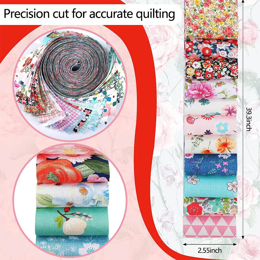 40Pcs Fabric Strips Quilting Jelly Rolls Patchwork Craft Cotton Quilting Strips Sewing Craft Fabric DIY Needlework Cloth