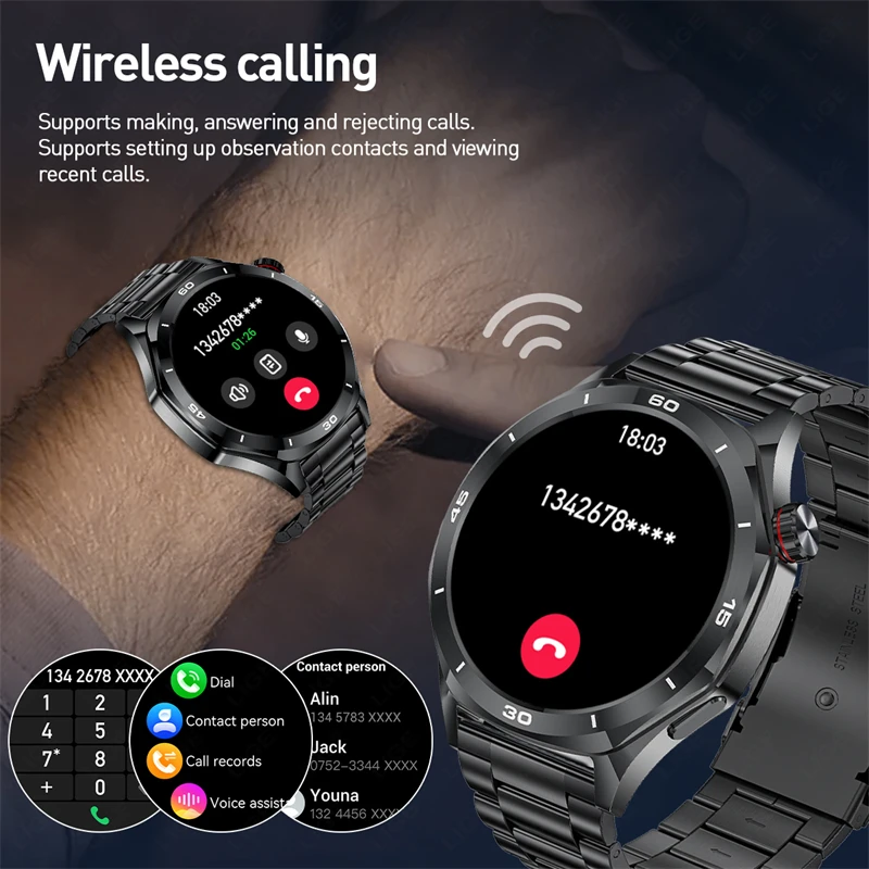 LIGE Wireless Calling Men Smart Watch Run Watch Waterproof Sport Fitness Tracker Health Monitor Smartwatch For Android iOS Phone