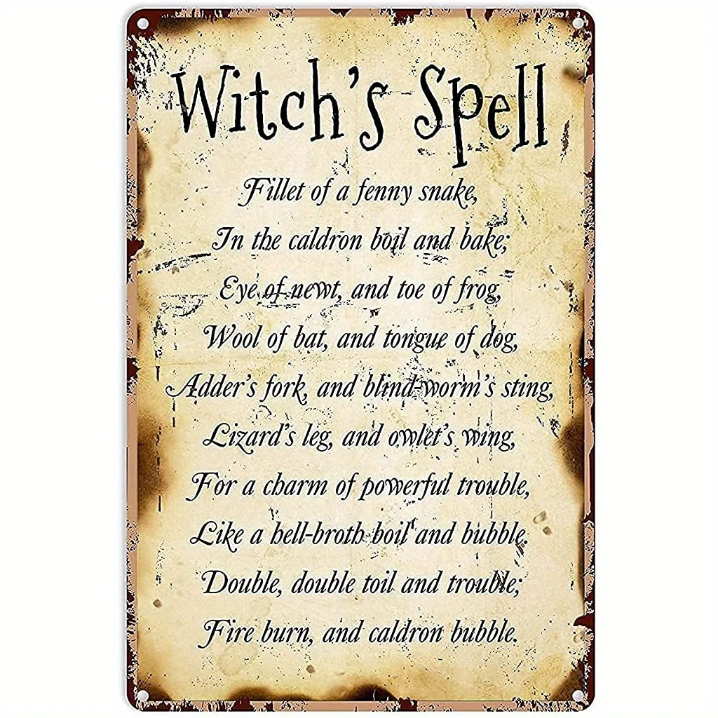 Krouterebs Witch's Spell Metal Tin Sign - Vintage Gothic Wit