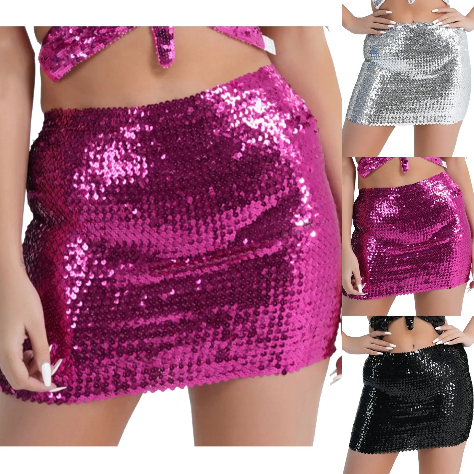 

2024 Sequin Skirt Women Glitter Silver Short Skirt Woman Fashion High Waist Mini Summer Skirts Shiny Sexy Women's Skirts