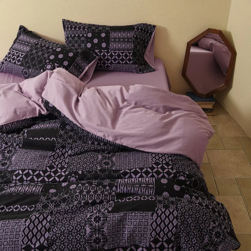 B & B high-grade pure cotton polished four-piece set of color-woven jacquard retro old money wind thickened bedding