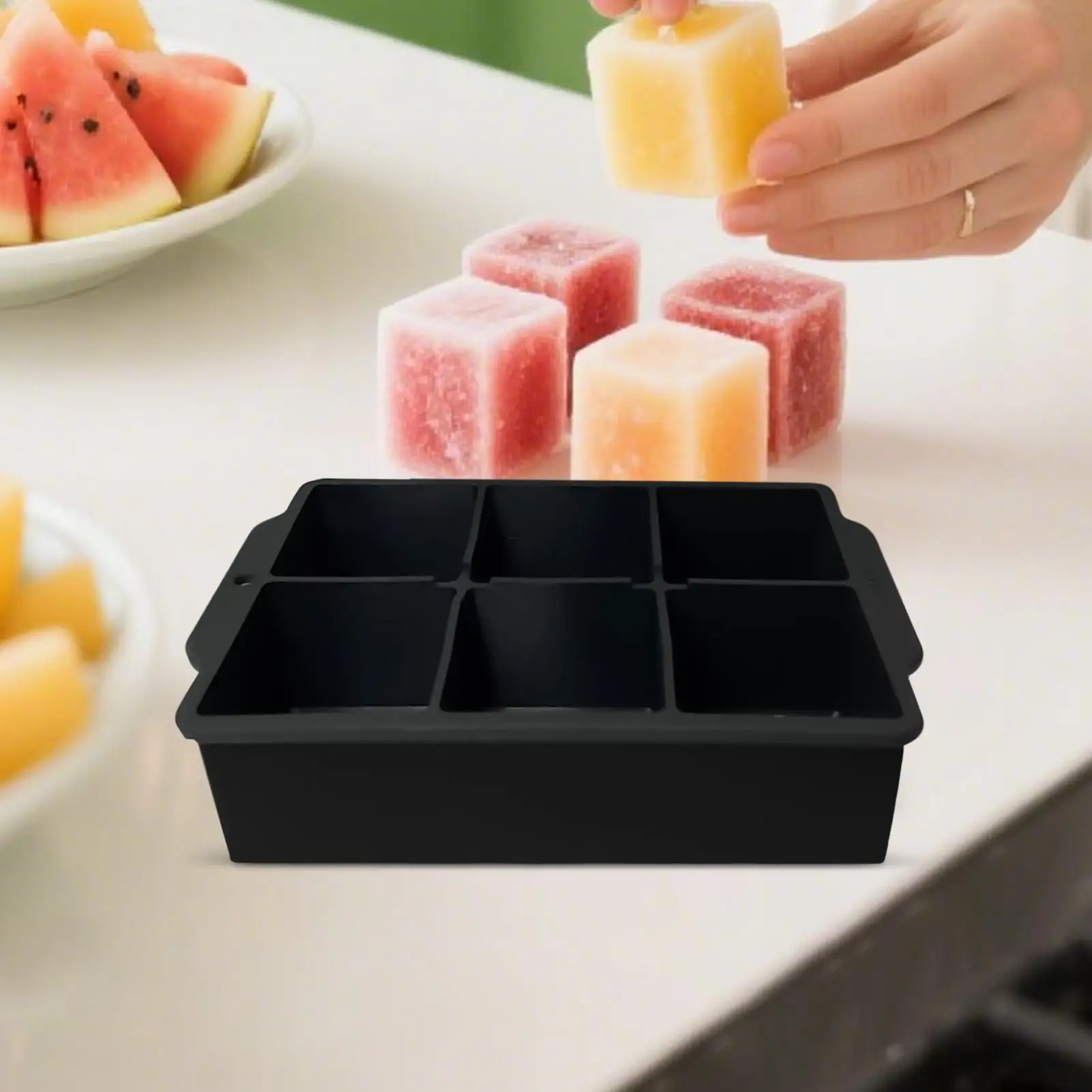 

Silicone Ice Maker with Lid 6 Grid Ice Cubes Mold Soft Bottom Square Shape Ice Cubes Maker DIY Ice Cubes Mould Kitchen Bar Tool