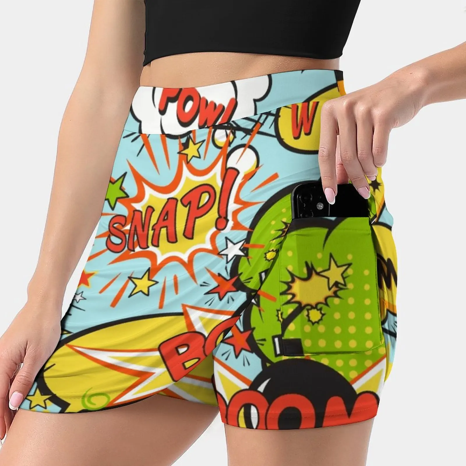 

Comic Pop Art Explosions Women'S Fashion Sporting Skirt With Pockets Tennis Golf Running Skirts Retro Comic Boom Bomb Blue