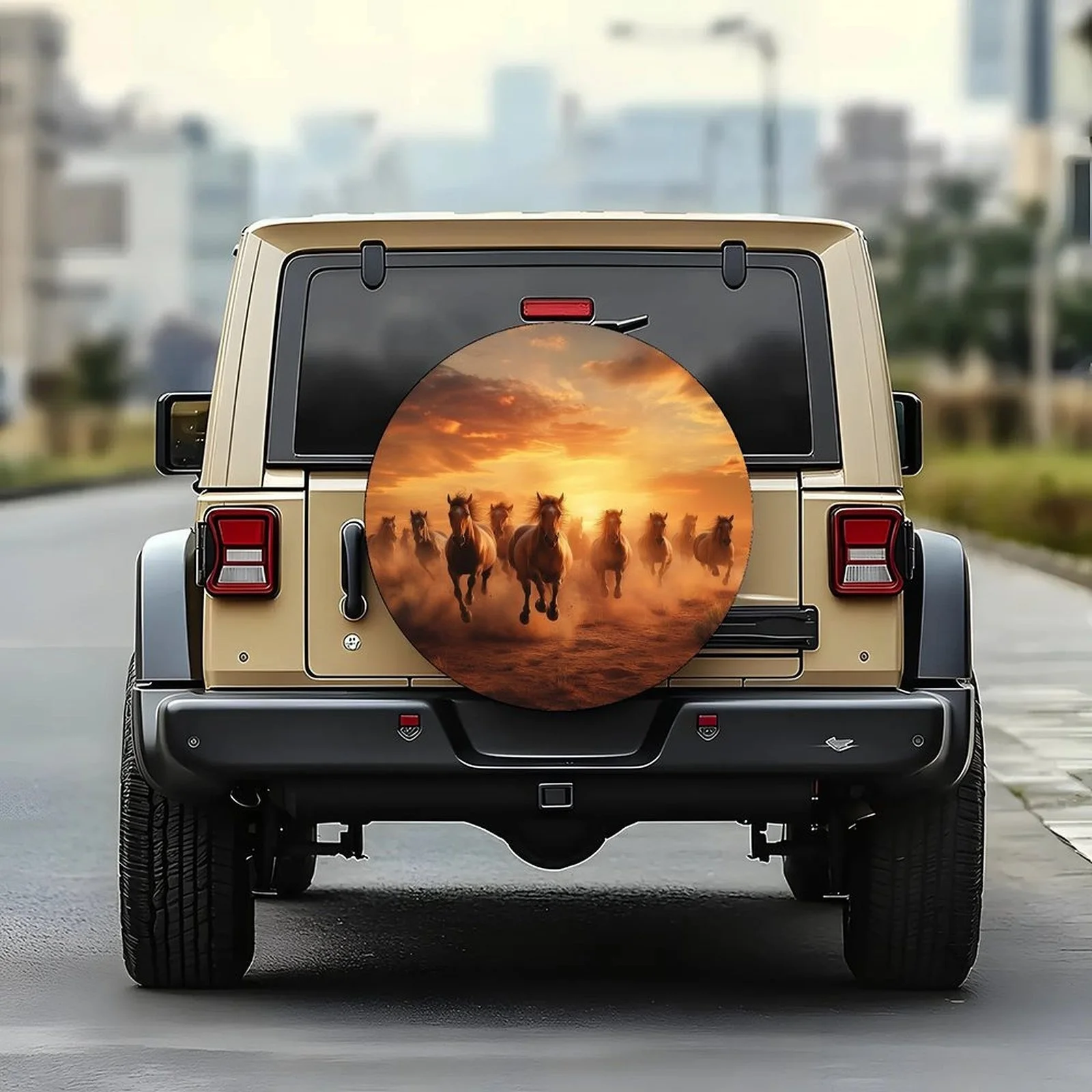 Galloping Horses Sunset Wheel Cover Durable Polyester Spare Tire Protector For SUV