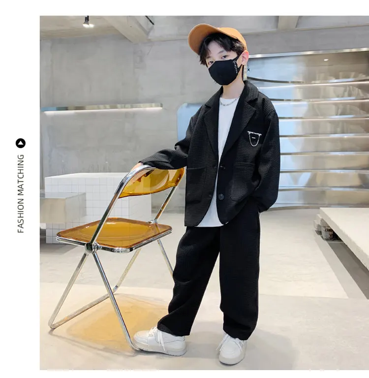 Anzug für Jungen, Blazer + Hose, zweiteilig, schwarz, khaki, Frühling, Herbst, koreanische Kinderkleidung, lässig, formell, weich, für 5 bis 14 Jahre – Detail 10
