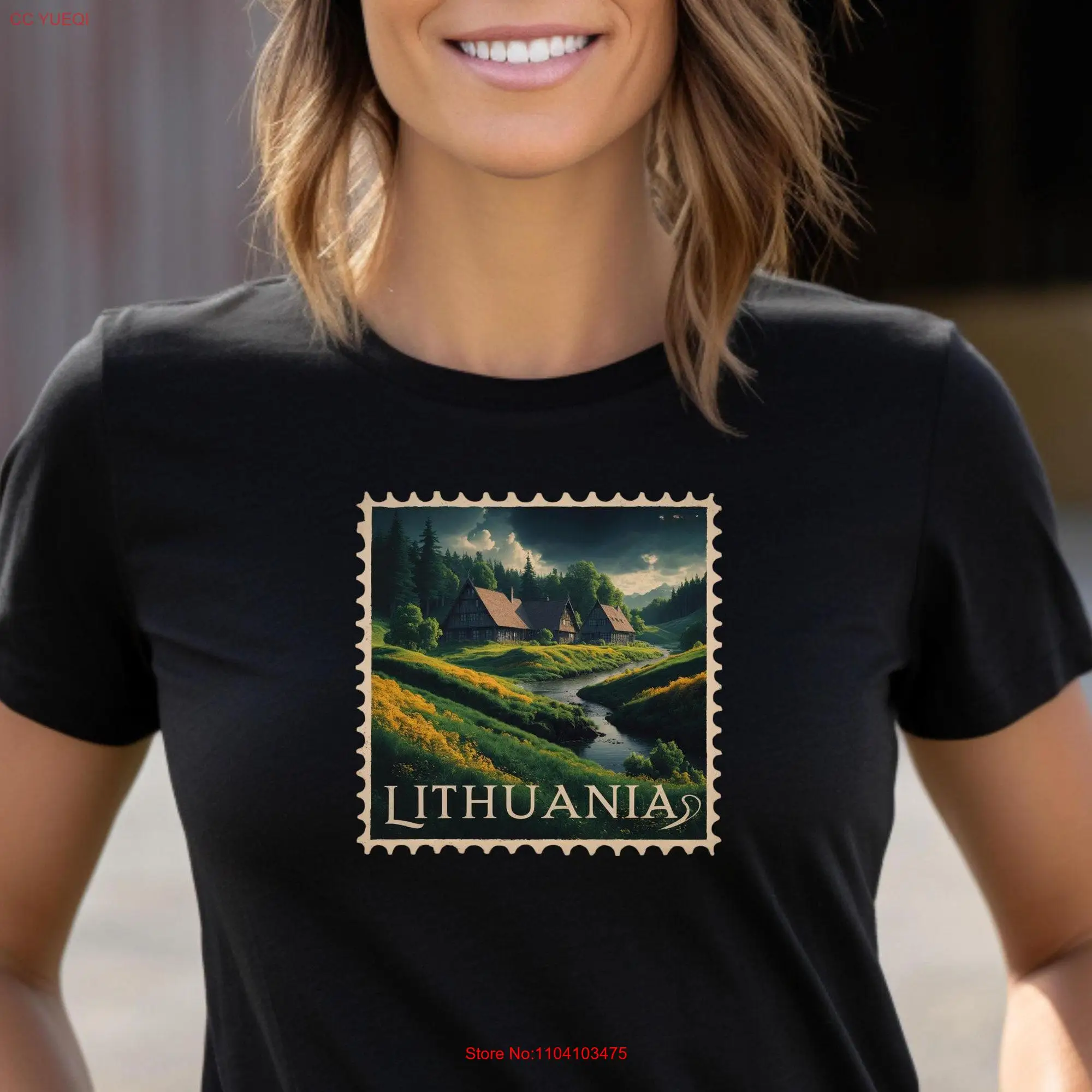 Lithuania Postage Stamp T Shirt Capital Vilnius Baltic Country Hill of Crosses Old Town Neris River Vintage Design