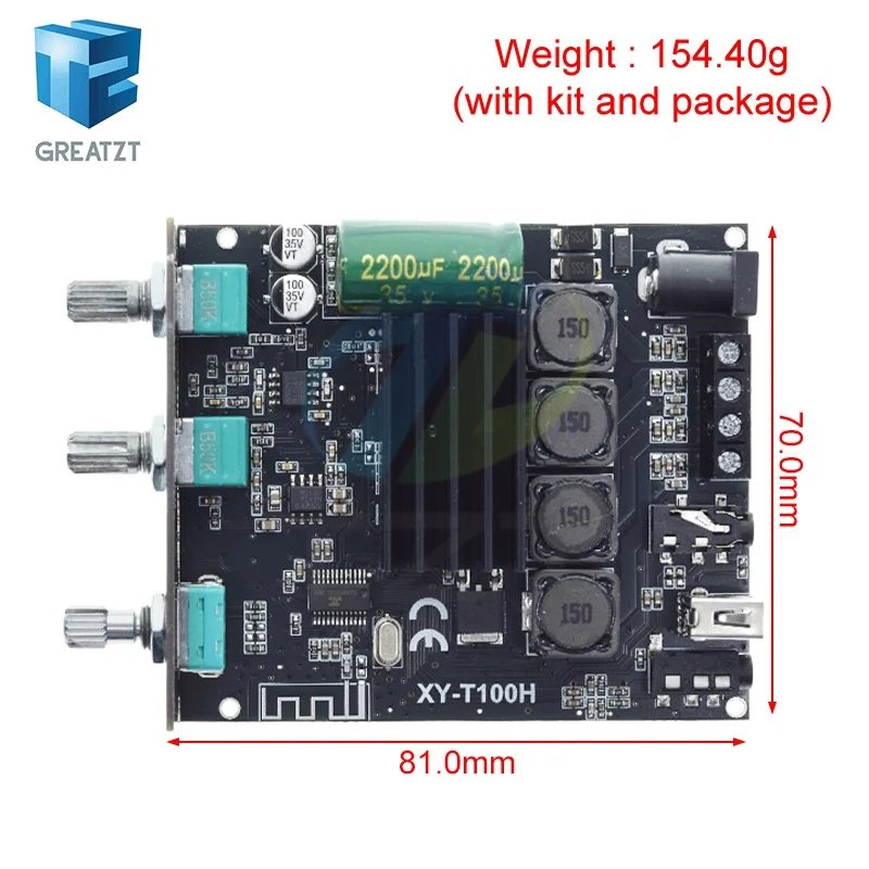 100W+100W TPA3116D2 Bluetooth 5.0 Power Subwoofer Audio Amplifier Board Home Theater HIFI Stereo audio amplifier AMP T100H AUX