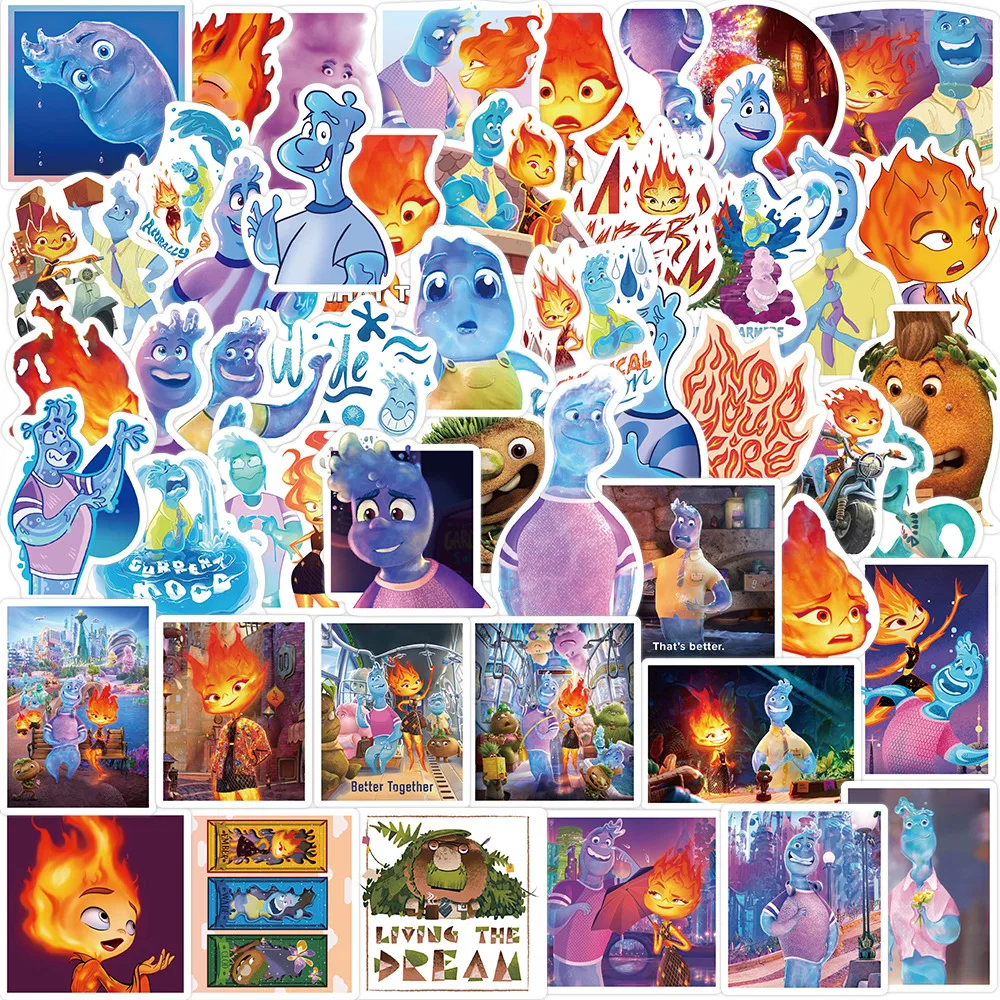 10/50PCS Disney Movie Movie Elemental Cartoon Stickers Cute Waterproof Decals for Kids Toys Helmet Guitar Decoration Sticker