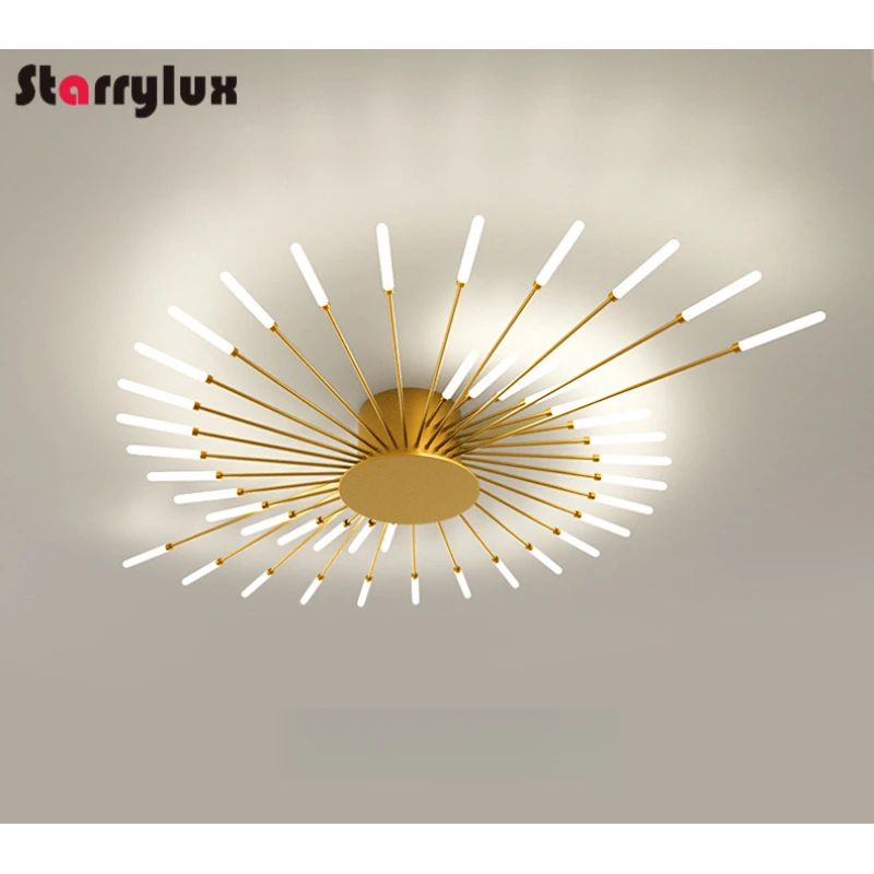 Modern Vortex Firework LED Ceiling Light for Living Room & Bedroom, Dimmable, Energy-Saving, 15-30㎡, Black/Gold