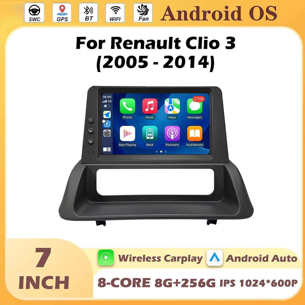 Android 16 Auto For Renault Clio 3 2005-2014 Car Radio Multimedia Video Player GPS Navigation Touch Screen Carplay BT