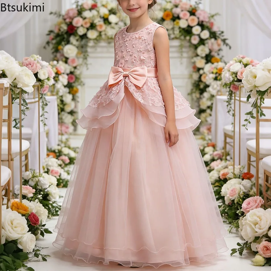 2026 Fashion Flower Girl Dresses for Weddings Lace Mesh Sleeveless Kids Dresses for Girl Children Girls Party Dress 5-16 Years