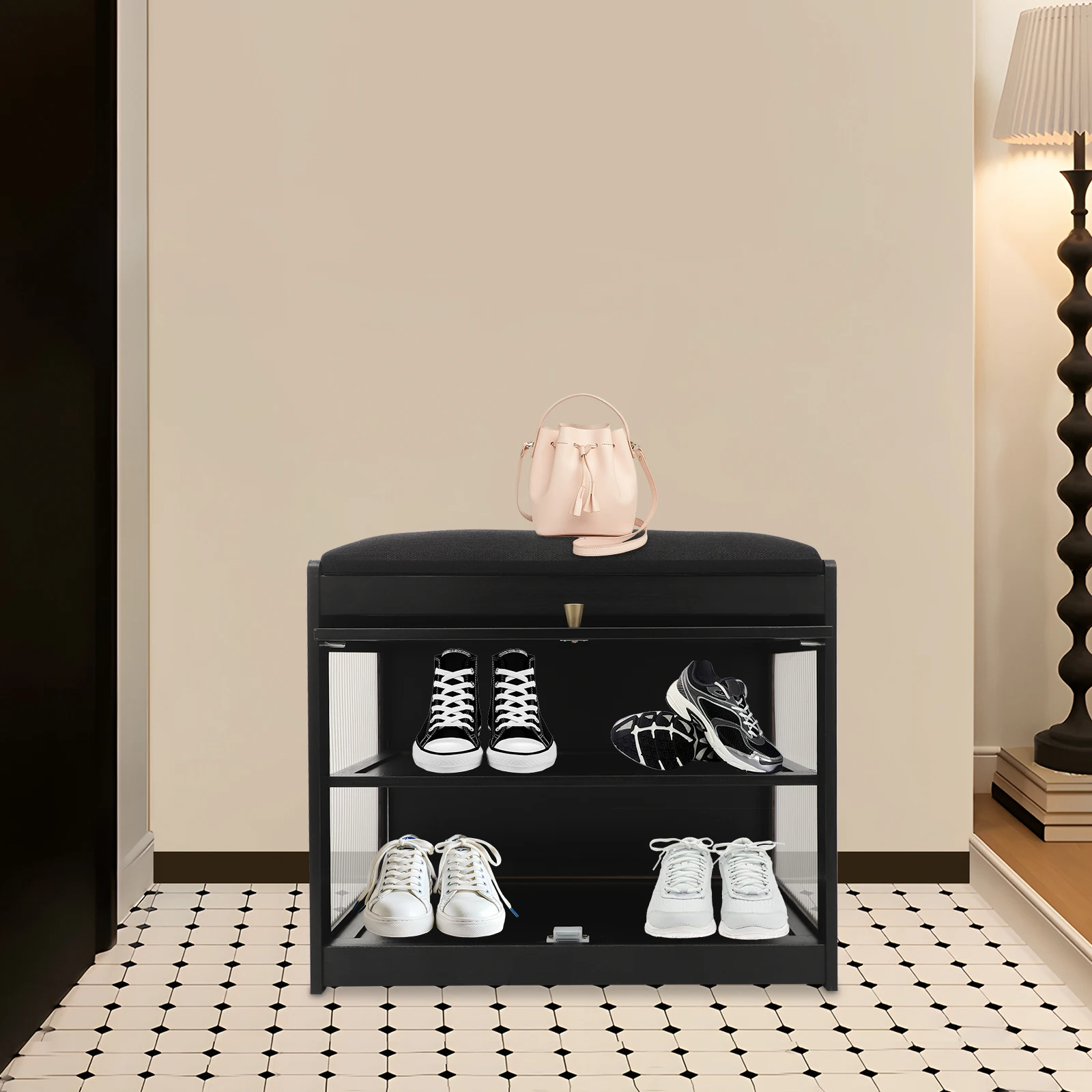 

Entryway Shoe Bench Shoe, Rack Bench with Cushion, Modern Hallway Sitting Stool for Home, Living Room, Porch