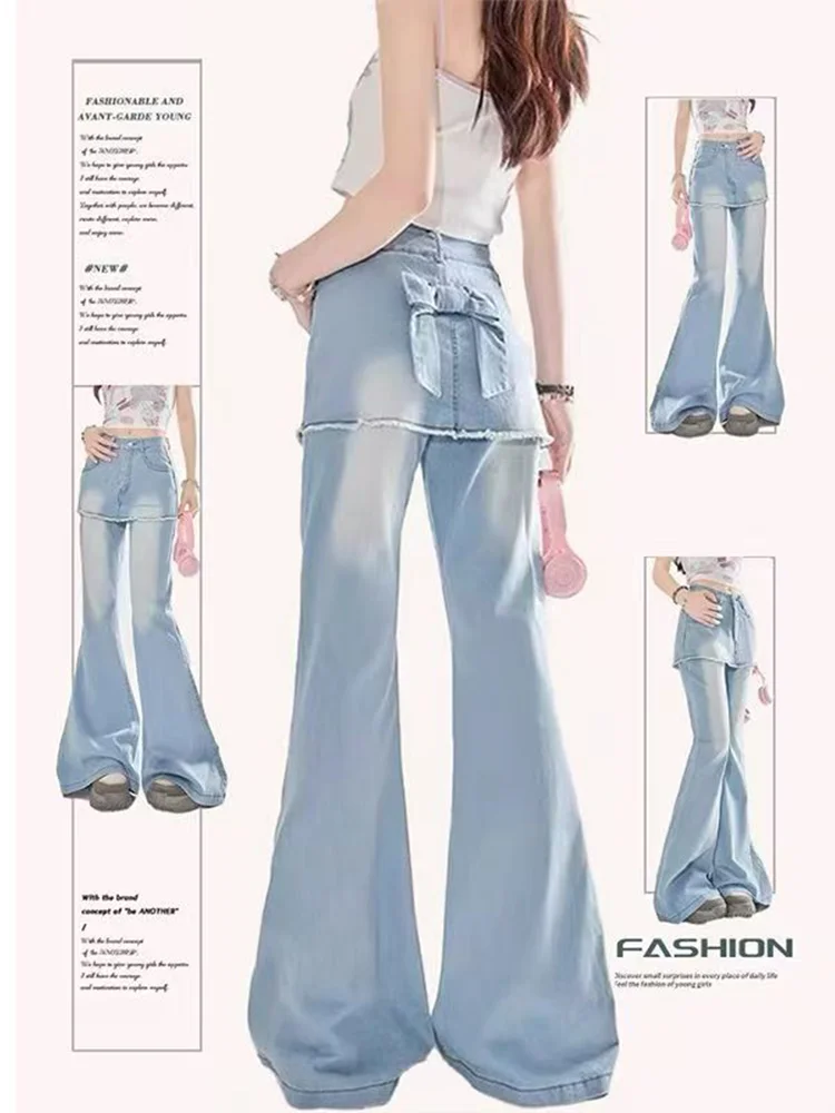 Vaqueros con lazo azul claro para mujer, ropa de calle Harajuku japonesa Y2K, cintura alta, estética de gran tamaño, pantalones vaqueros Retro, ropa 2025