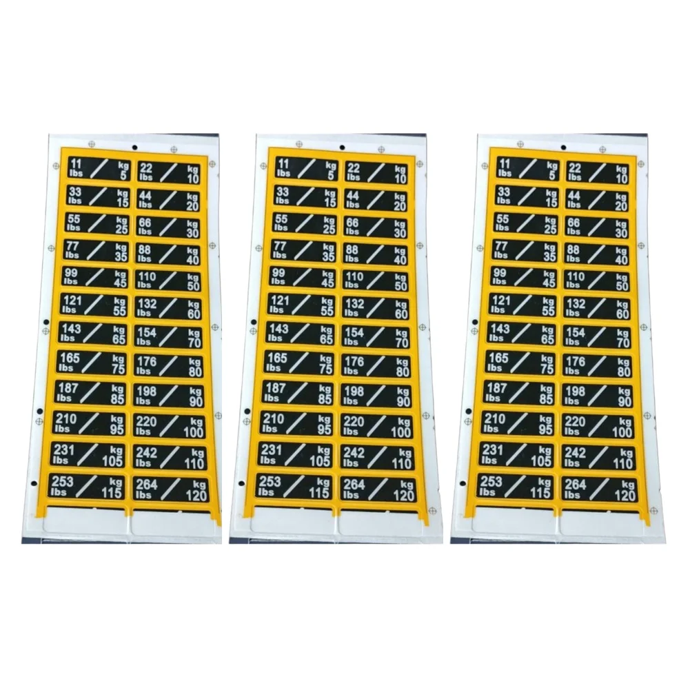 Fitness Weight Label Stickers 3 Pack Plastic Waterproof Labels 1.3x3.6cm for Cable Machines and Weight Stack Systems