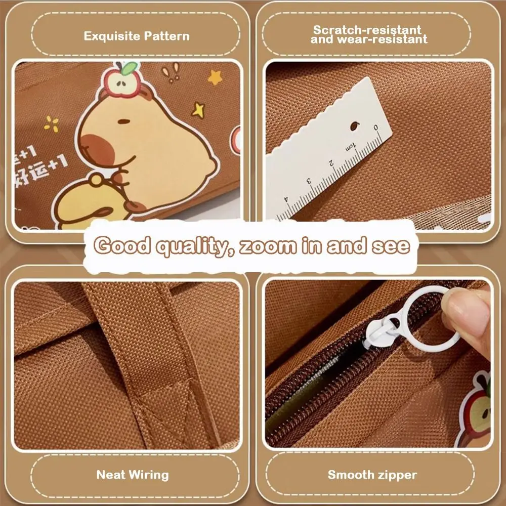 Kawaii Capybara Tutorial Bag Large Capacity Canvas Tote School Bag Cartoon Detachable Pen Bag Backpack Primary School