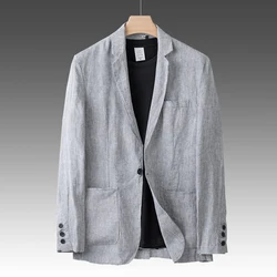 Summer Thin Linen Suit Jacket Men Business Casual Trend Single Western Coat Thin Style Blazers Man Spring Autumn Fashion Tops