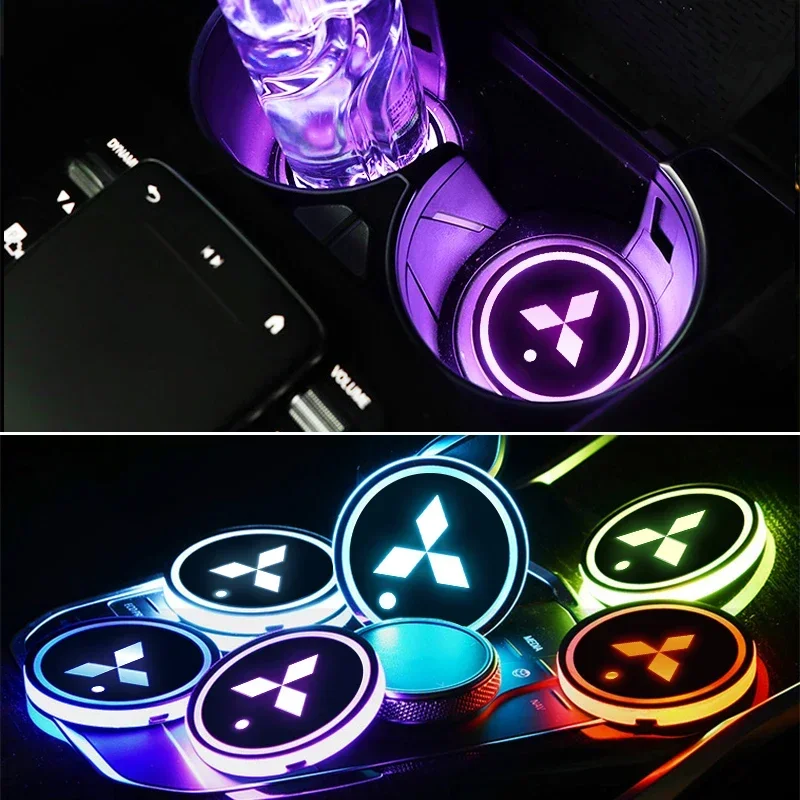 Car Led Water Cup Groove Mat Luminous Coasters For Mitsubishi Lancer ASX Mirage Pajero Sport Xpander Attrage L200 Accessories