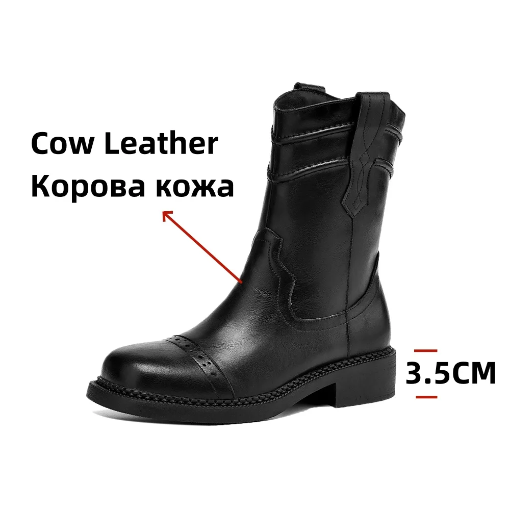 FEDONAS w stylu Retro damskie buty do połowy łydki moda prawdziwej skóry rycerskie wysokie buty kwadratowe obcasy jesienne zimowe buty damskie