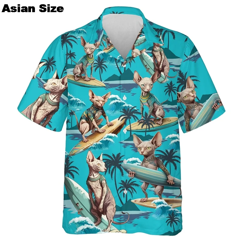 

Harajuku модные пляжные рубашки с рисунком домашних животных, кошек и собак, Гавайские животные, овчарки, чихуахуа, женские блузки, повседневная гавайская рубашка для отпуска