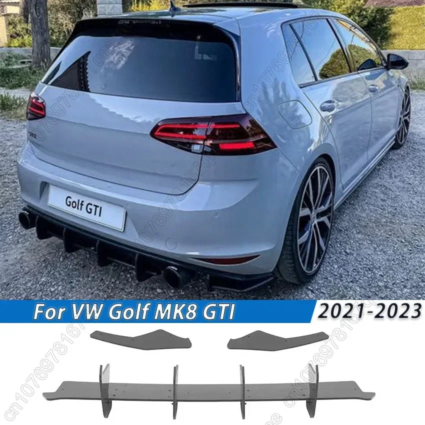 For VW Golf MK8 GTI 2021-2024 Black MAX style Car Modified Rear Bumper Lip Spoiler Diffuser Splitter Lip Side Protector Body Kit