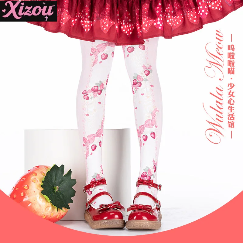 

Оригинальные носки, гольфы с принтом, чулки в стиле Лолиты, носки Lo для девочек, милые женские колготки допамина с клубничным бантом