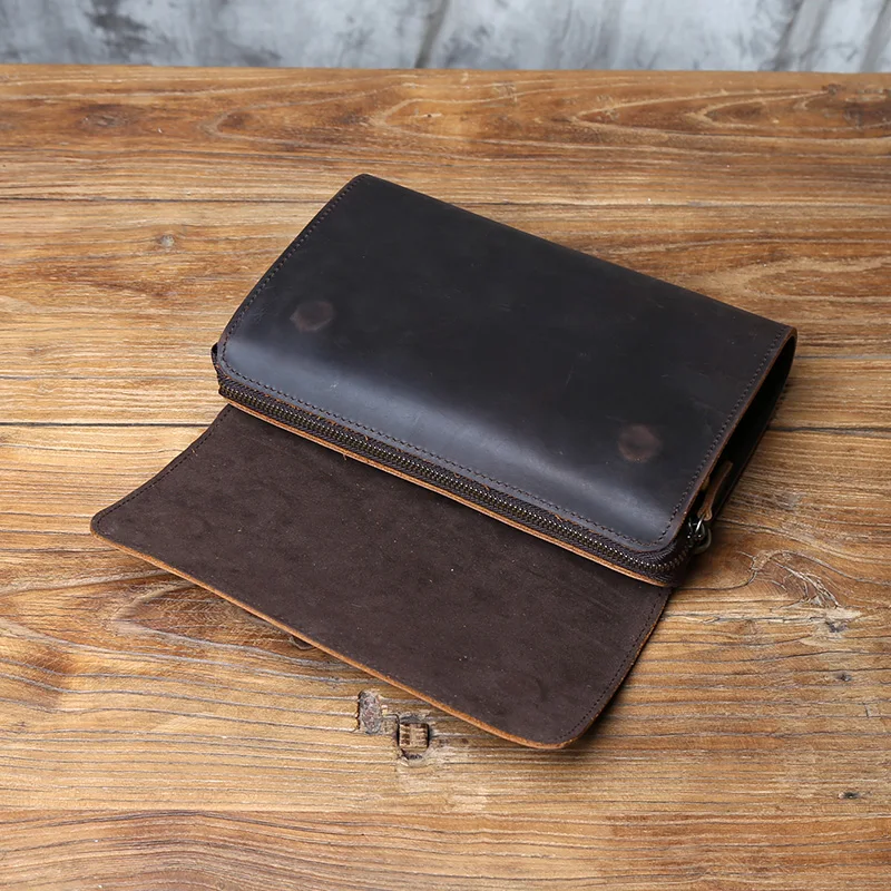 Nzpj Vintage Echt leder Herren Clutch Tasche verrückte Pferd Leder Handy tasche natürliche Top Layer Rindsleder Brieftasche für 8-Zoll-iPad – Detail 14