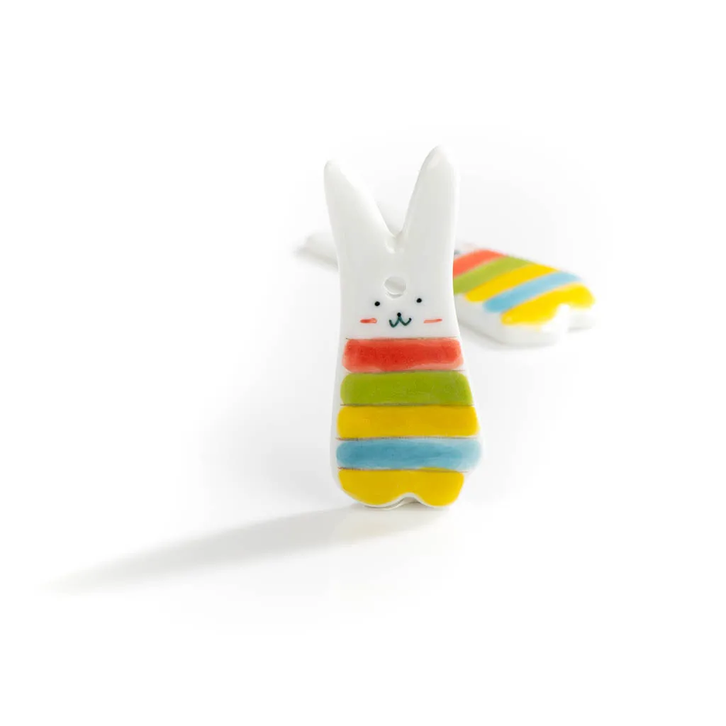 65# Cute Abstract Cartoon Rainbow Rabbit Porcelain Pendants Ceramic Beads Handmade Materials Accessories #XN243