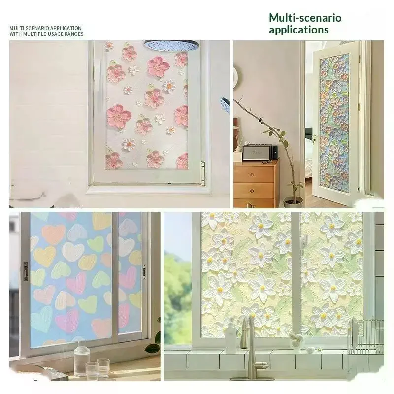 1Roll 60*100cm 3D Embossed Floral Window Privacy Film Static Cling UV Blocking For Bathroom Bedroom Glass Decoration