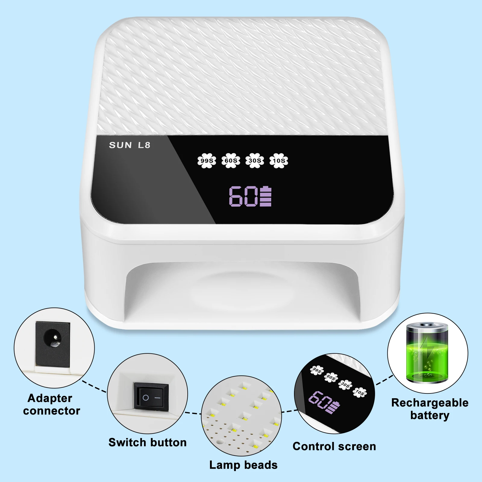 Oplaadbare nagellamp 30 LED UV-droger Professionele gelnagellamp met 4 timer en automatische sensor Snelle uithardende nagellamp