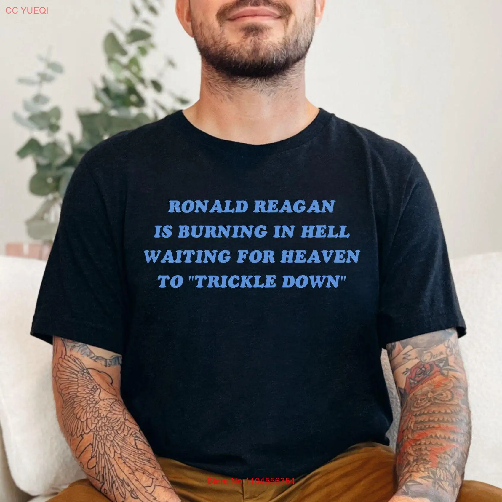 Anti Ronald Reagan T Shirt Progressive Liberal Leftist Socialist Capitalism Burning In Hell Waiting For Heaven To Trickle Down