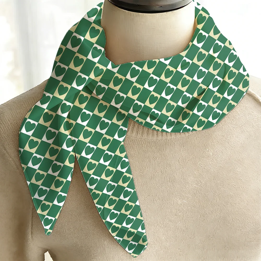 

Green heart flat lay pattern Bandana, Soft Fashion Headscarf, Multipurpose Shawl Neck Scarf for Daily, Business & Casual Outfits