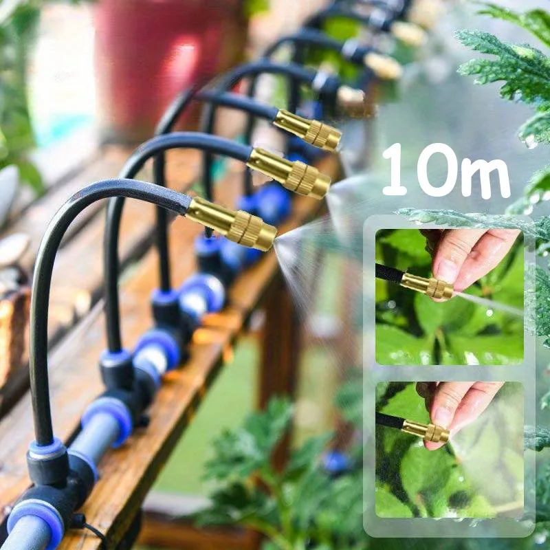 10M Universal atomizing nozzle automatic watering kit! With 7.87 inch rotating copper nozzle balcony rainforest spray