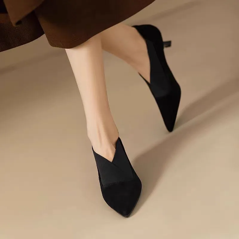 Spring/ Autumn New Comfortable Stiletto Women\'s Shoes Suede Party Women\'s Shoes Fashion Pointed Toe High Heels Zapatos De Mujer