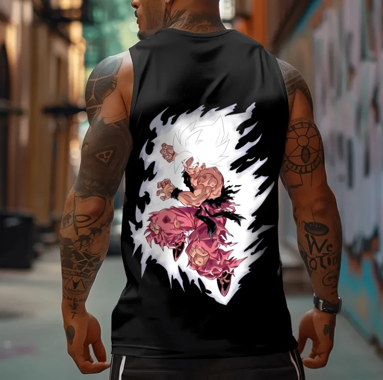 Colete masculino sem mangas com estampas de personagens Dragon Ball, anime retrô, roupa de rua, roupa diária, colete de ginástica