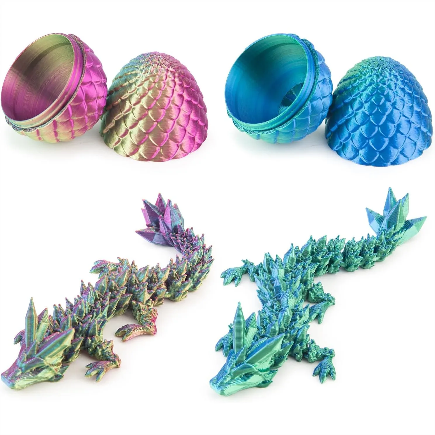 

3D Printed Dragon with Egg, 2-Pack Articulated Crystal Dragon for Easter Basket Stuffers, Home Office Desk Decor Toy