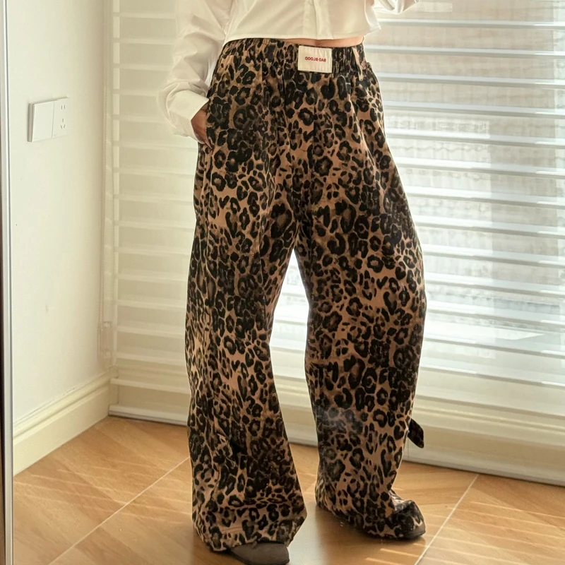 Badblood Leopard Print Pants Y2K Korean Sexy Girl Fashion Trousers