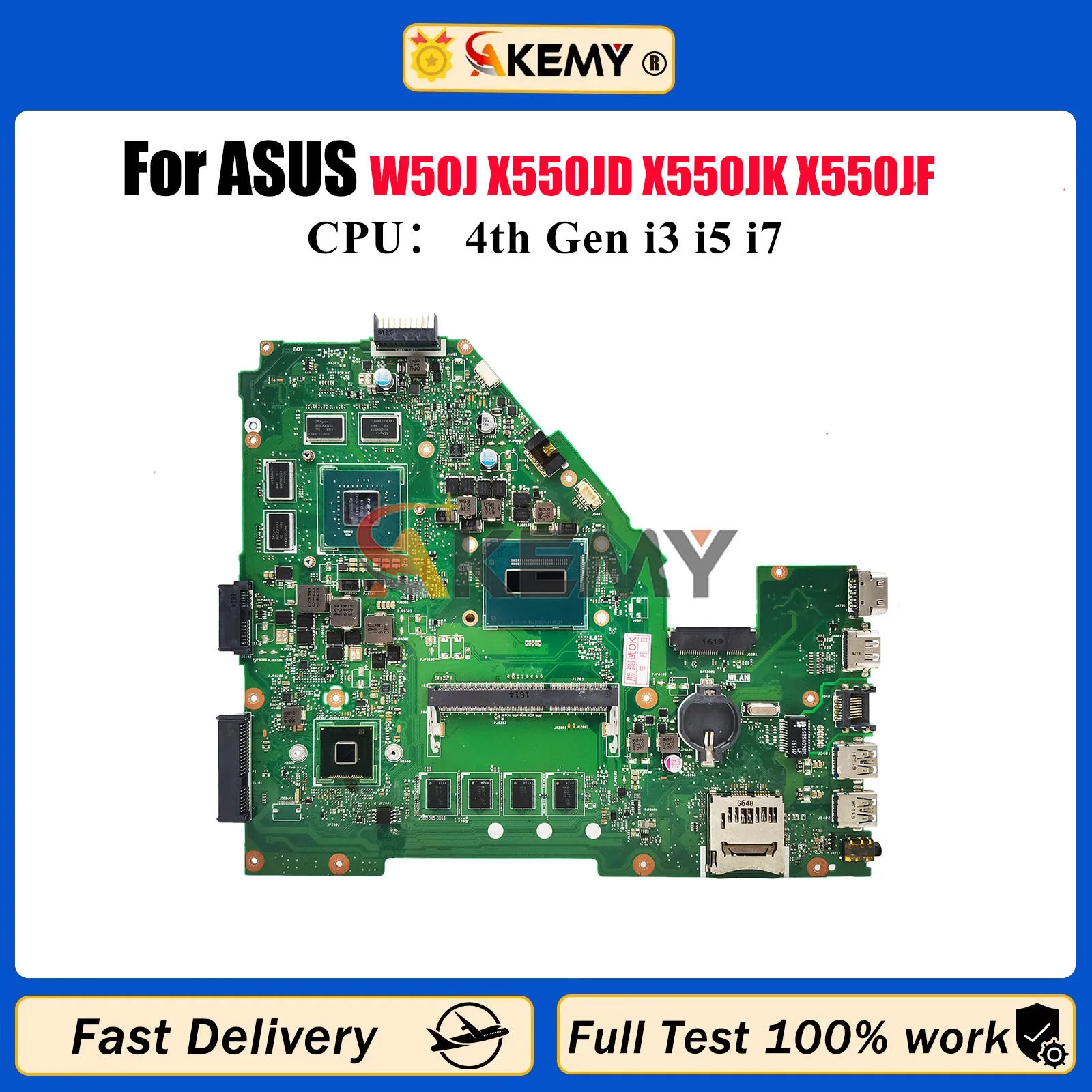 

X550JX Laptop Motherboard For ASUS VivoBook X550J FX50J W50J F550J K550J A550J X550JD X550JK X550JF Mainboard With i3 i5 i7 CPU