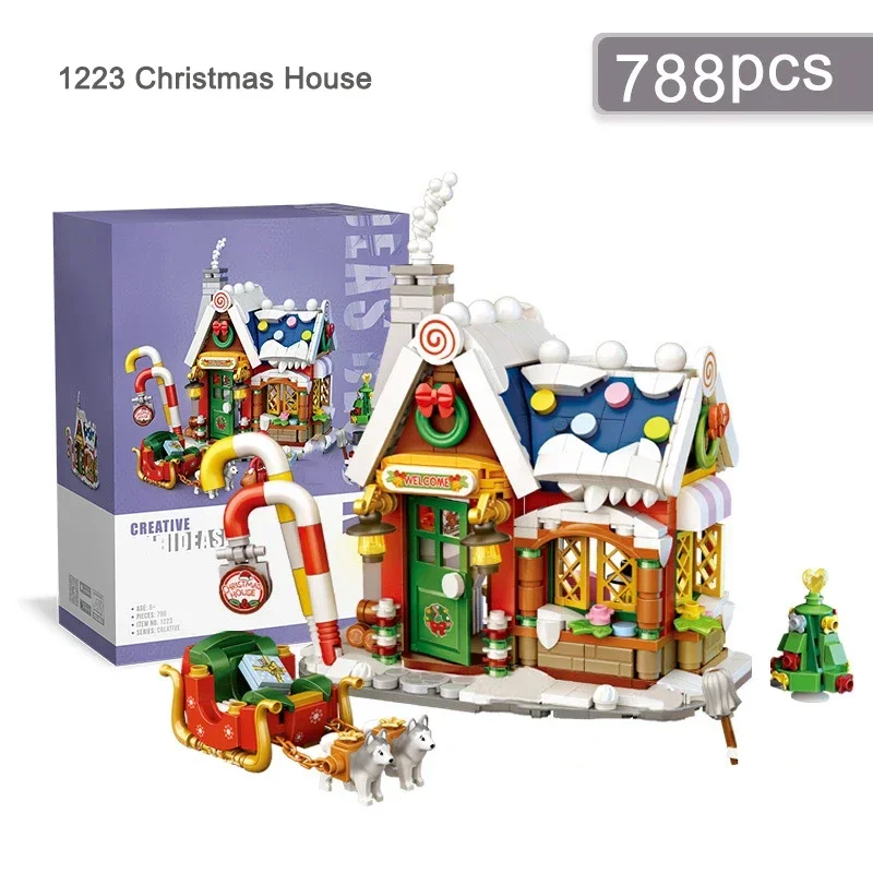 City Street View Christmas House Building Block Set DIY Small Particle Assembled Bricks Children\'s Toys Gifts Home Decoration