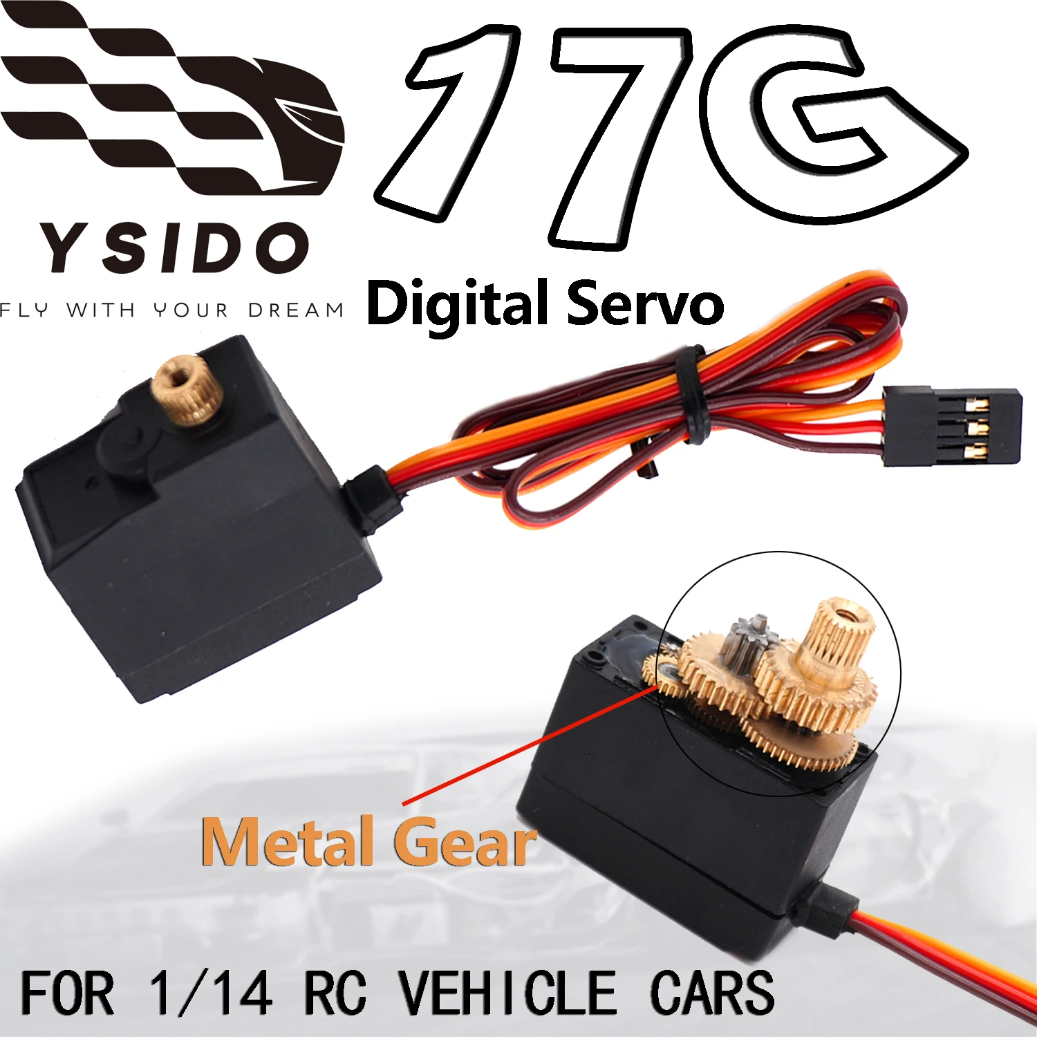 

YSIDO High Quality 17G Metal Digital Servo Reverse Rotation Metal Gear 3 Wire for 1:14 MJX 14301 14302 14303 RC Vehicle Car Part