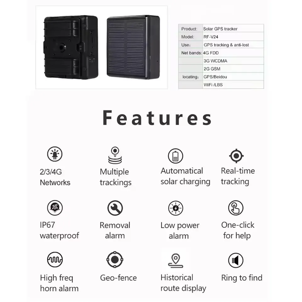 جهاز تتبع GPS بالطاقة الشمسية RF-V24 4G 4000mAh WIFI الحيوان الماشية البقرة الأغنام الحصان الجمل جهاز تعقب الكلاب الشخصية الحيوانات الأليفة الذكية جي بي آر إس محدد