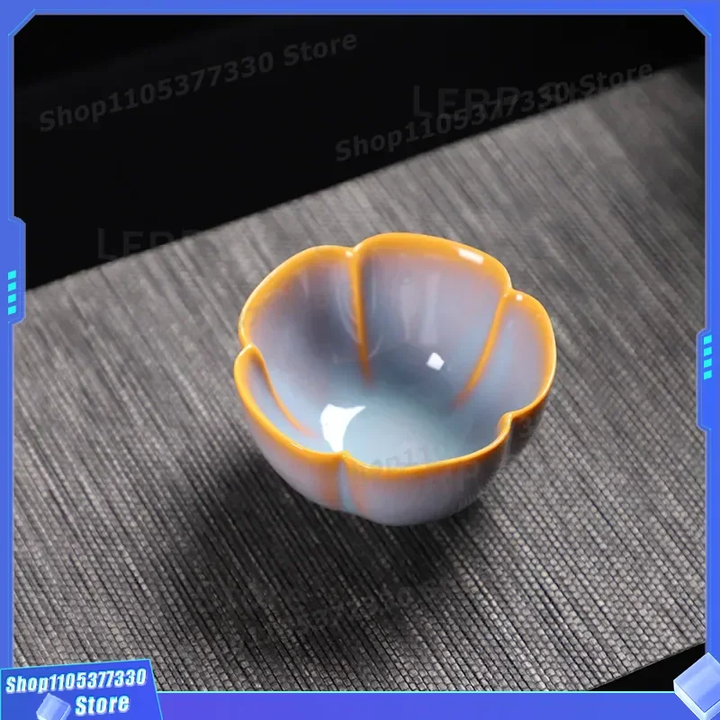 Dehua Ceramic Single Teacup 100ml Bright Glaze Ru Kiln Style Plum Blossom Design Medium Capacity Gu Yun Qiuxia Series Elegant