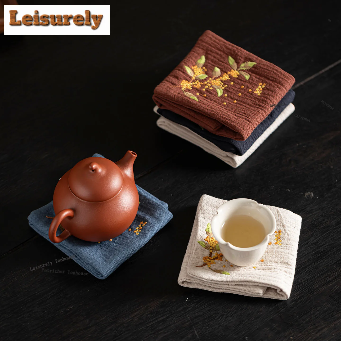 Embroidered Flower Tea Towel Zen Teapot Cleaning Towel Cloth Napkins Tea Napkins Tea Cloth Tea Ceremony Ornaments Collection view 2