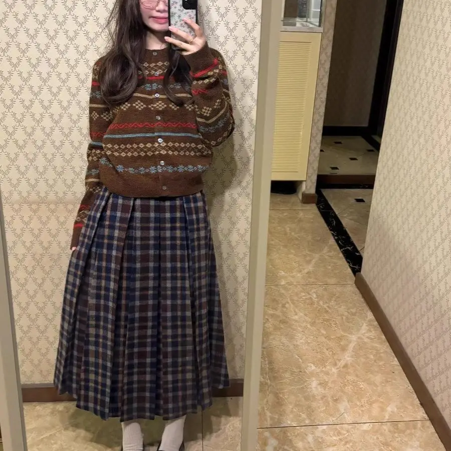 Vintage jacquard malha cardigan feminino outono inverno em torno do pescoço fino ajuste manga longa camisola casaco moda colheita topos