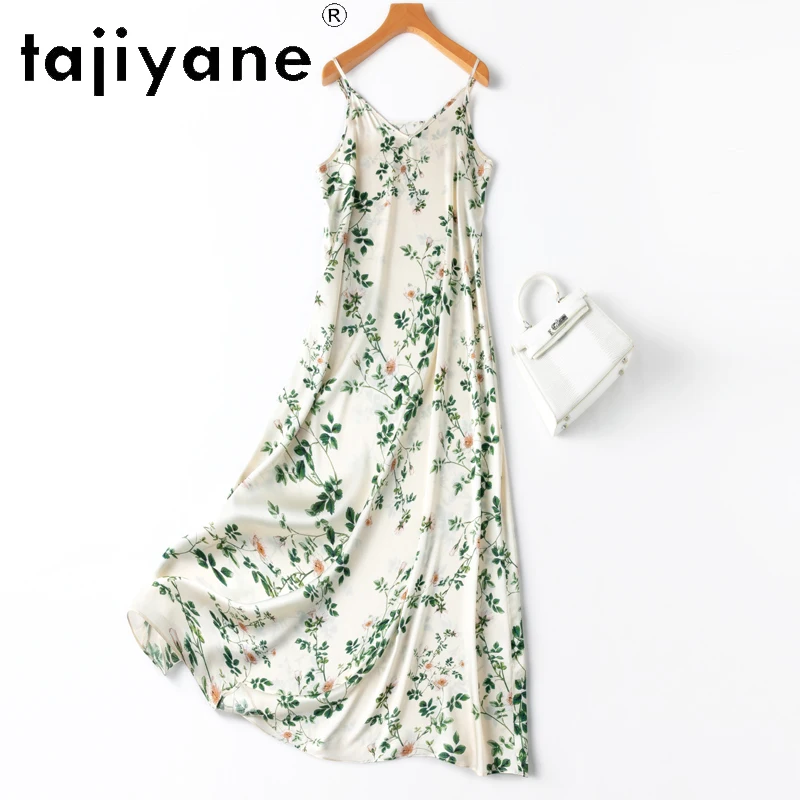 

TAJIYANE 93% Mulberry Silk 19 Momme Womens Dress Summer Clothes Elegant Dresses for Women Sleeveless Long Dress Cарафаны 2024